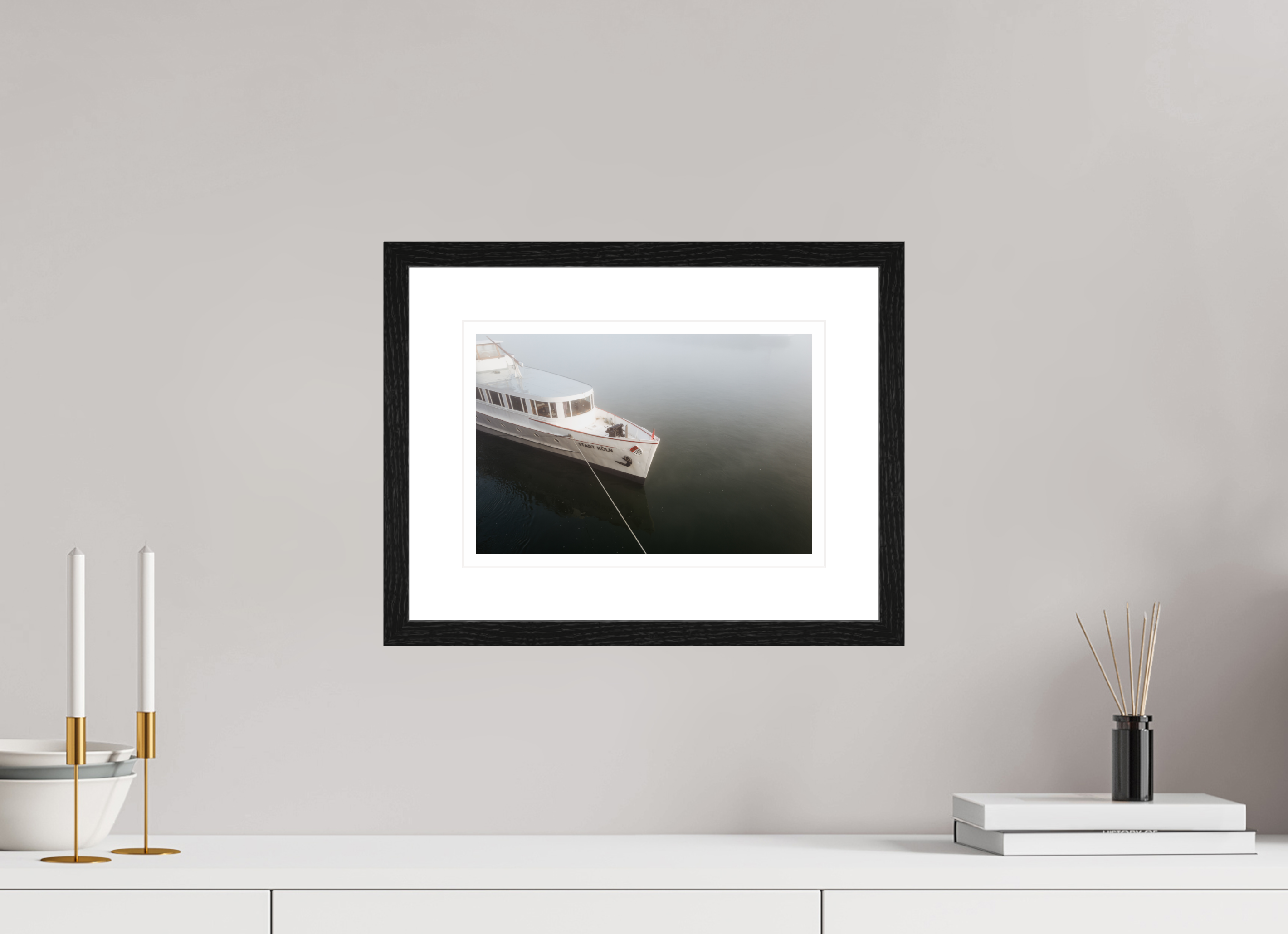 30 x 20 cm, Fine Art Baryta in Frame Silent Boat in Cologne