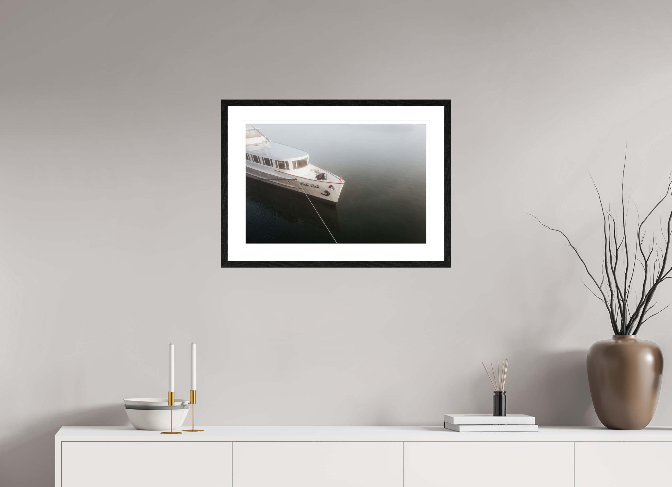 60 x 40 cm, Fine Art Baryta in Frame Silent Boat in Cologne